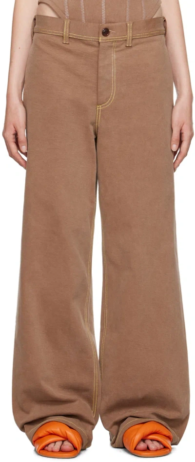 Marni Brown Contrast Stitching Jeans In 00m40 Raisin