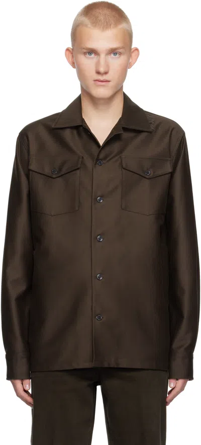 Marni Brown Cotton Satin Shirt In 00m66 Moca