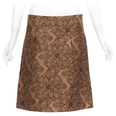 Pre-owned Marni Brown Cotton Silk Blend Floral Illustration Jersey Lined Skirt It40 S