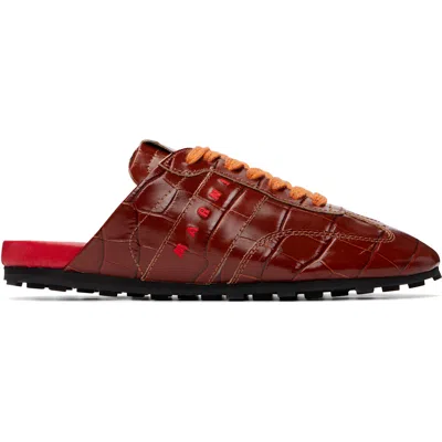 Marni Brown Croc-effect Leather Softy Soccer Slip-on Sneakers In Red