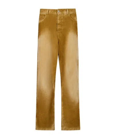 MARNI BROWN FLOCKED DENIM TROUSERS WITH BACK ADJUSTER