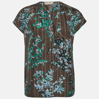 Pre-owned Marni Brown Floral Printed Silk Voile Blouse S