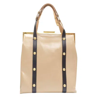 Pre-owned Marni Brown Latex Pvc Gold Stud Leather Trim Metal Frame Tote Bag