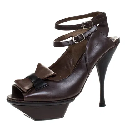 Marni Brown Leather Ankle Strap Platform Sandals