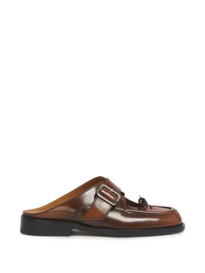 Marni Brown Leather Bambi Buckle-sabots