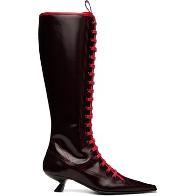 Marni ブラウン レザー レースアップ ニーハイブーツ In Zp305 Dark Brown/red