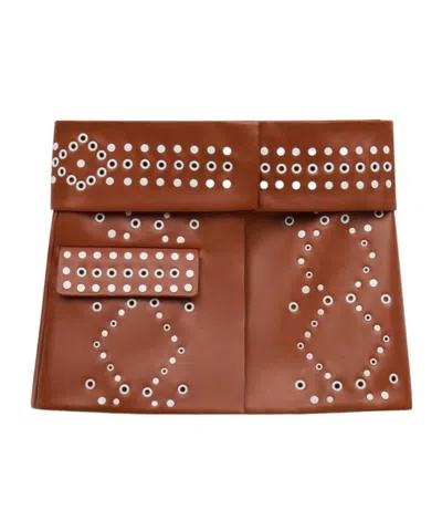 Marni Brown Leather Mini Skirt With Studs