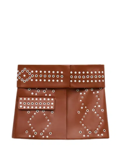 Marni Brown Leather Mini Skirt With Studs