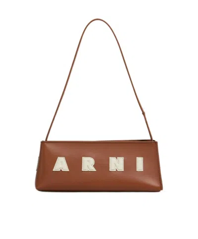 Marni Brown Leather Museo Baguette Bag In Multi