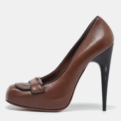 Pre-owned Marni Brown Leather Platform Square Toe Pumps Size 38