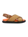 Marni Raffia And Leather Criss-cross Fussbett Sandal In Brown