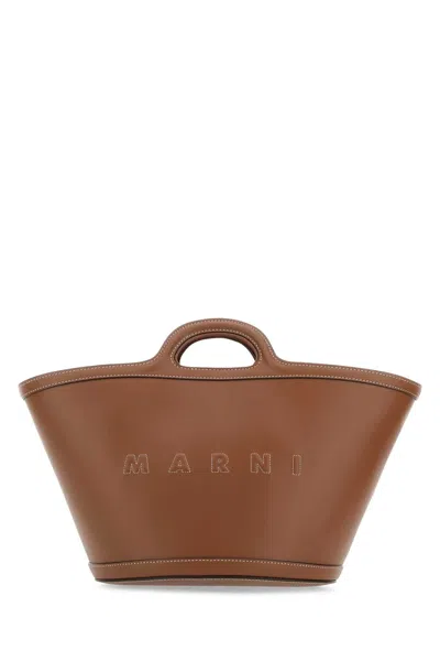 Marni Brown Leather Small Tropicalia Handbag In Black