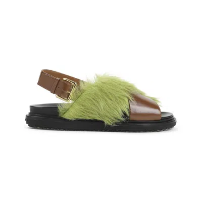 Marni Brown Lime Leather Sandals In Multi