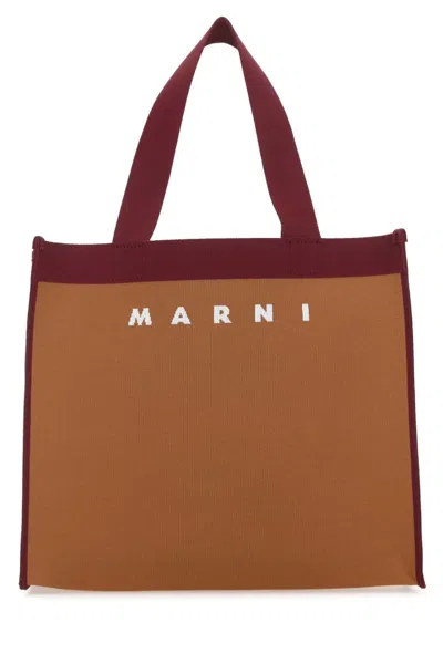 MARNI BROWN LOGO PRINT TOTE BAG