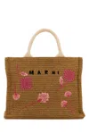Marni Raffia Shopping Bag Embroidered Floral Design In Brown