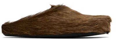Marni Brown Long Hair Calfskin Fussbett Slip-on Loafers In 00m37 Tobacco