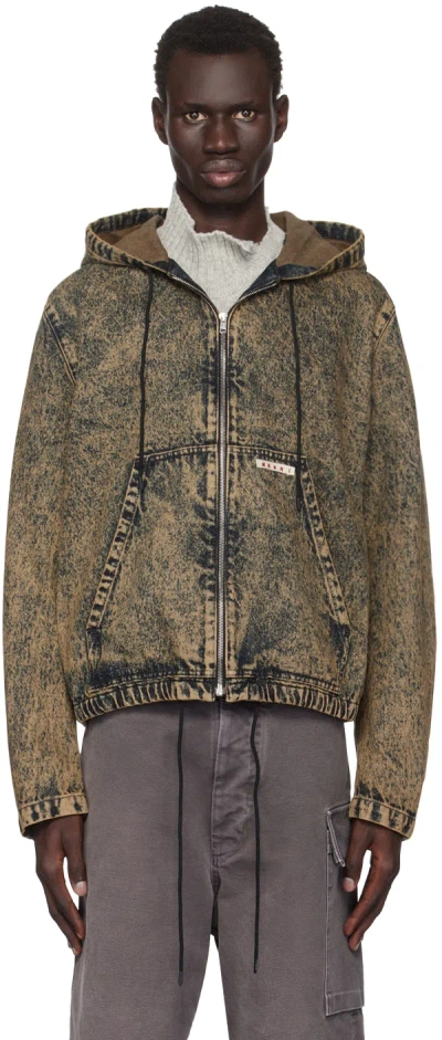 Marni Brown Marble-dyed Denim Jacket In Mmw60 Nomad