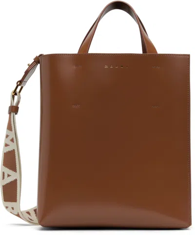 Marni Brown Museo Small Tote In 00m66 Moca