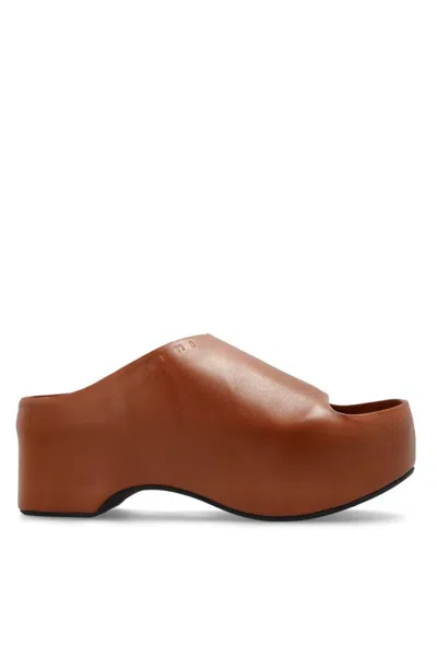 Marni Brown Ovine Leather Slip-on Sandals With Chunky Heel