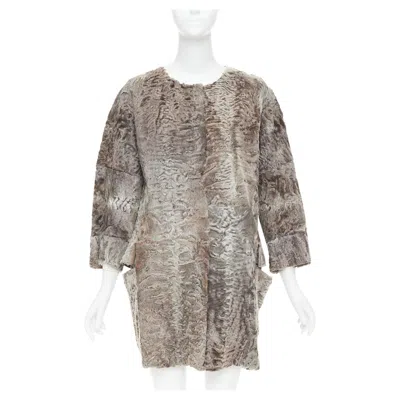 Pre-owned Marni Brown Persian Lamb Astrakan Fur Cropped Sleeve Cocoon Coat It40 S