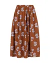 Marni Brown Poplin Egg Skirt With Sprayed Roses Print In Multi