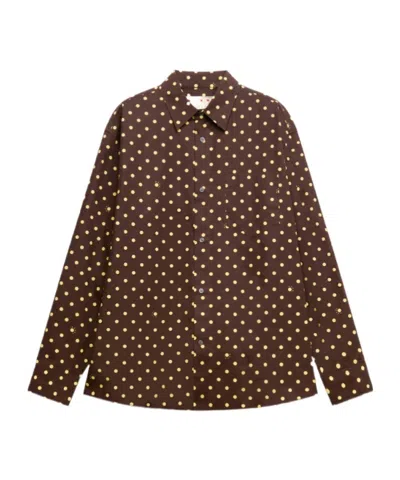 Marni Brown Poplin Shirt With Polka Rhythm Print