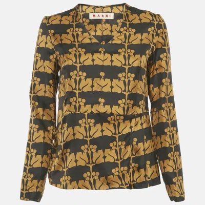Pre-owned Marni Brown Printed Silk Top S