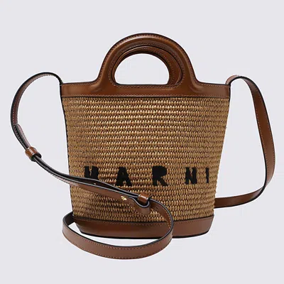 Marni Two-tone Leather And Raffia Tropicalia Bucket Bag  Nd  Donna Tu In Beige