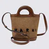 MARNI BROWN RAFFIA AND LEATHER TROPICALIA MINI BUCKET BAG