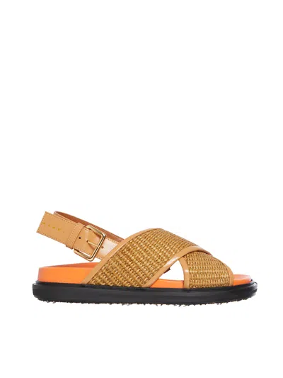 Marni Brown Rafia And Leather Sandals For Women