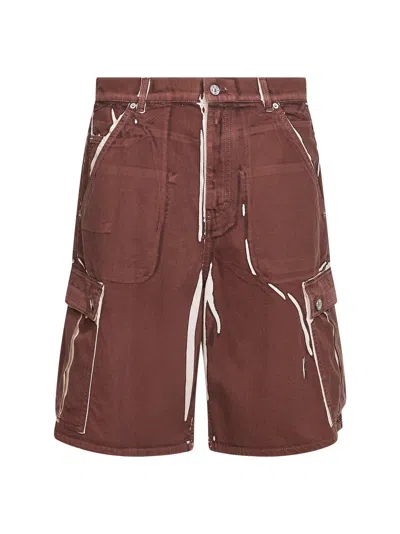 Marni Brown Screen-printed Denim Cargo Bermuda Shorts