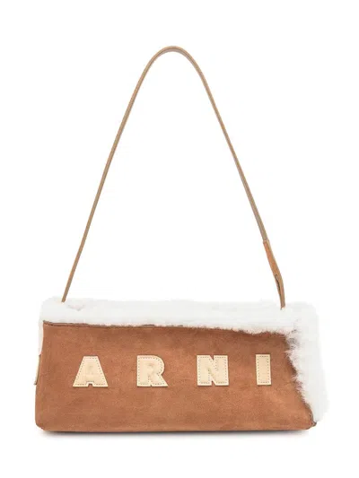 Marni Brown Shearling And Suede Bag