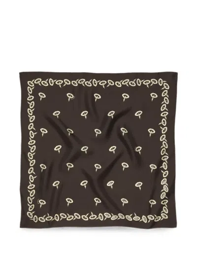 Marni Brown Silk Foulard With Floral Print In Black