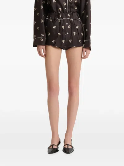Marni Brown Silk Twill Bloomers With Floral Print