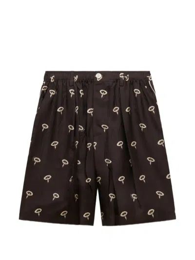 Marni Brown Silk Twill Pajama Shorts With Floral Print