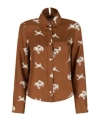 Marni Brown Silk Twill Shirt With Raven Print In Brown