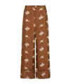Marni Brown Silk Twill Trousers With Raven Print In Brown
