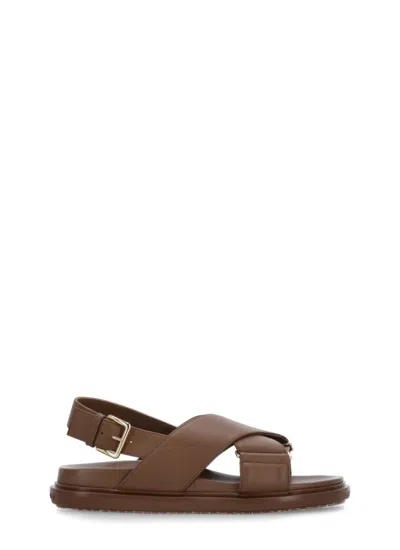 Marni Brown Smooth Leather Sandals With Cross-strap Design