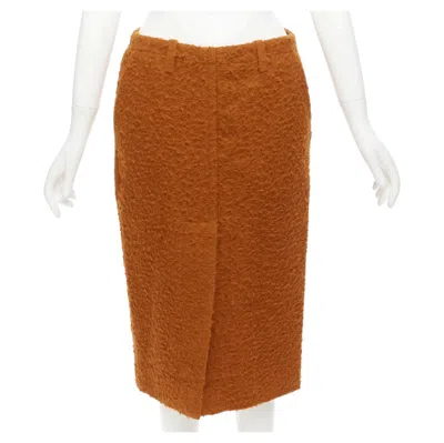 Pre-owned Marni Brown Textured Alpaca Silk Pocketed Front Slit Pencil Skirt It38 Xs