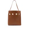 Marni Brown Structured Calfskin Shopping Bag With Ivory Details