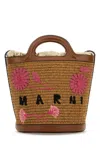 Marni Brown Raffia And Leather Tropicalia Bucket Bag In Brown