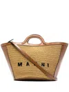 Marni Two-tone Leather And Raffia Small Tropicalia Summer Handbag In Brown