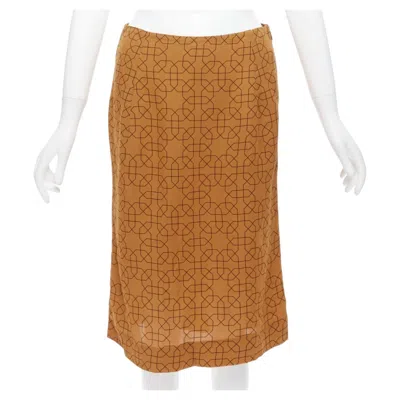 Pre-owned Marni Brown Viscose Black Oriental Geometric Print Knee Length Skirt It40 S