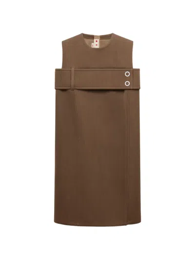 Marni Brown Wool Dress With Belted Bust