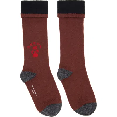 Marni Brown Wool Flower Logo Socks