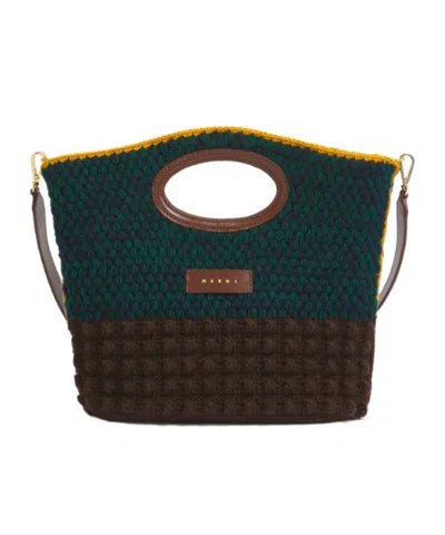 Marni Brown Wool Knotty Crochet Clutch In Purple