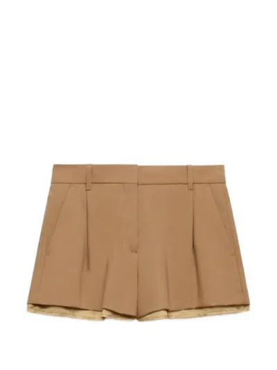 Marni Brown Wool Shorts With Exposed Lining In Animal Print