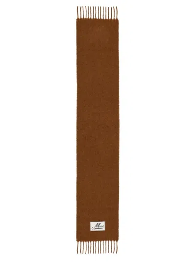 Marni Brown Woven Alpaca Blend Scarf With Delicate Fringes In Red