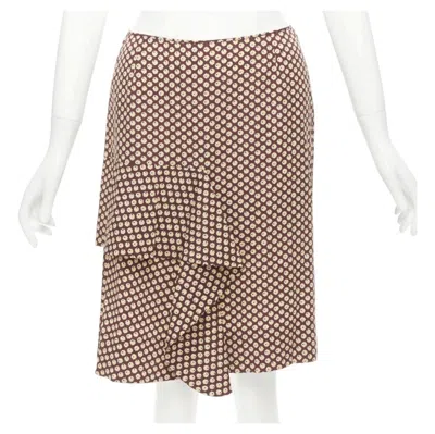 Pre-owned Marni Brown Yellow Floral Silk Blend Ruffle Drape Front Mid Skirt It40 S