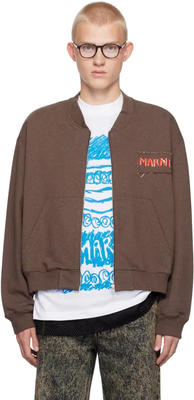 Marni Brown Zipped Sweatshirt In 00m80 Coffee